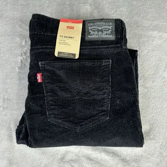 LEVI'S 711 Corduroy Pants Womens 32x30 Black Skinny New $69.50 - Picture 2 of 13